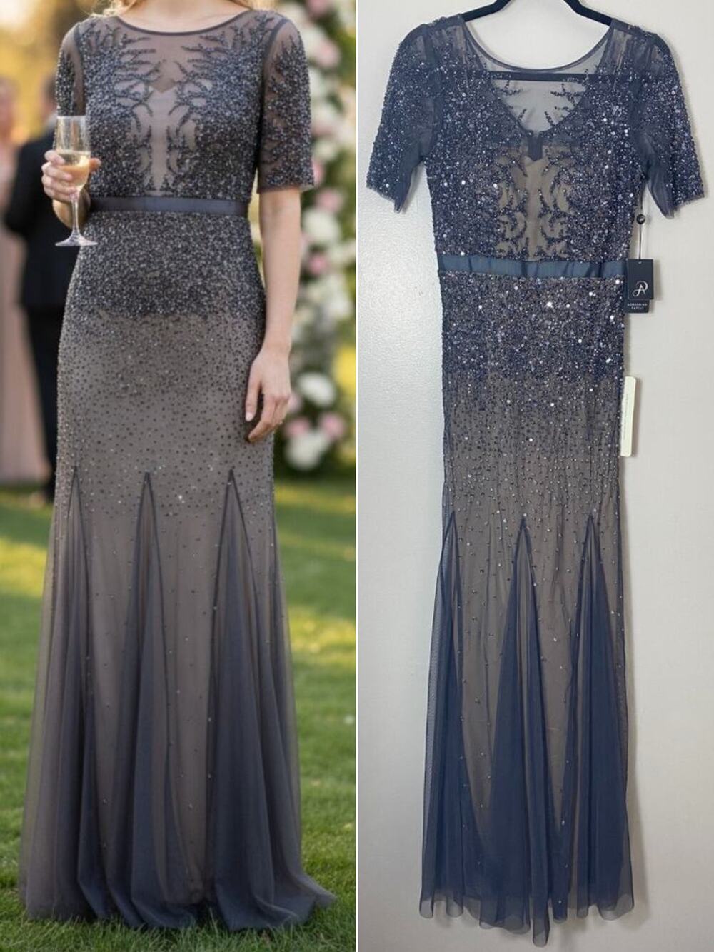 Adrianna Papell Sequin Beaded Dress Mother of the Bride Gown Wedding Guest